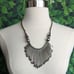 Vintage 1980s Silver Fringe Necklace Statement Bib Modernist Big Tribal Collar