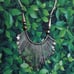 Vintage 1980s Silver Fringe Necklace Statement Bib Modernist Big Tribal Collar