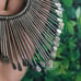 Vintage 1980s Silver Fringe Necklace Statement Bib Modernist Big Tribal Collar