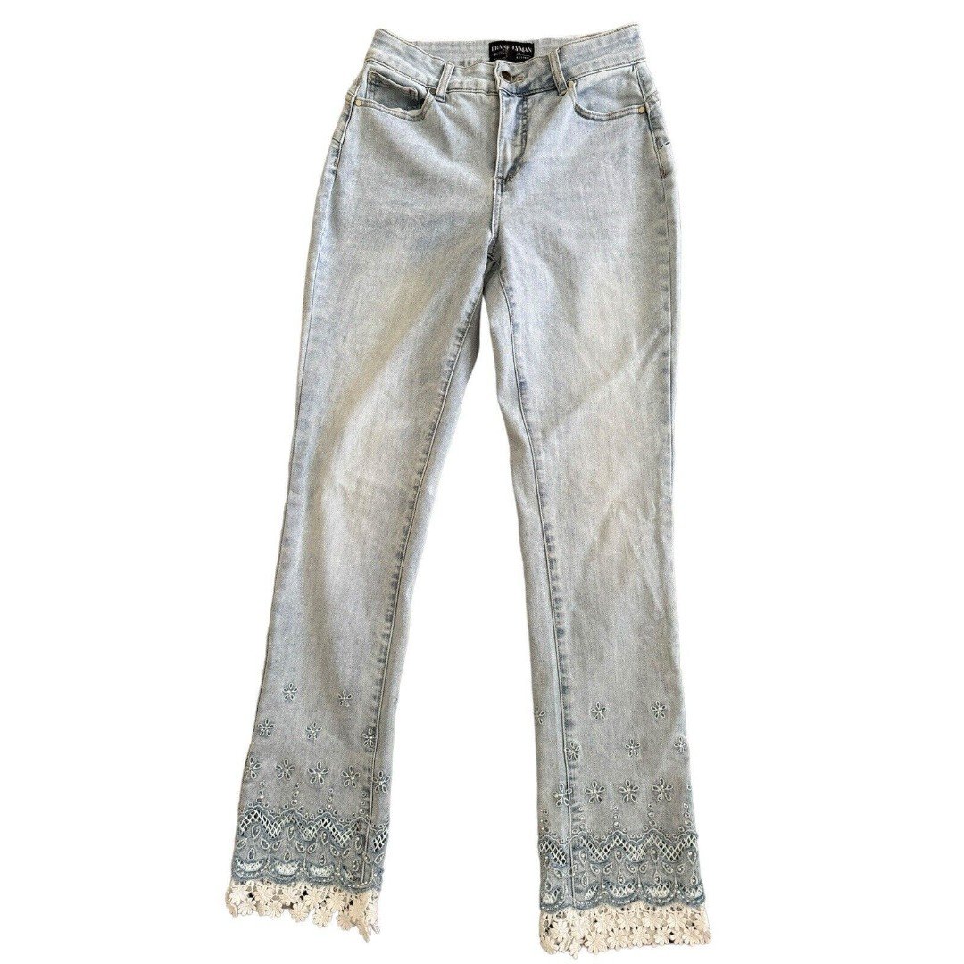 Frank Lyman Embroidered Lace Embellished Jeans Size Small 25x29