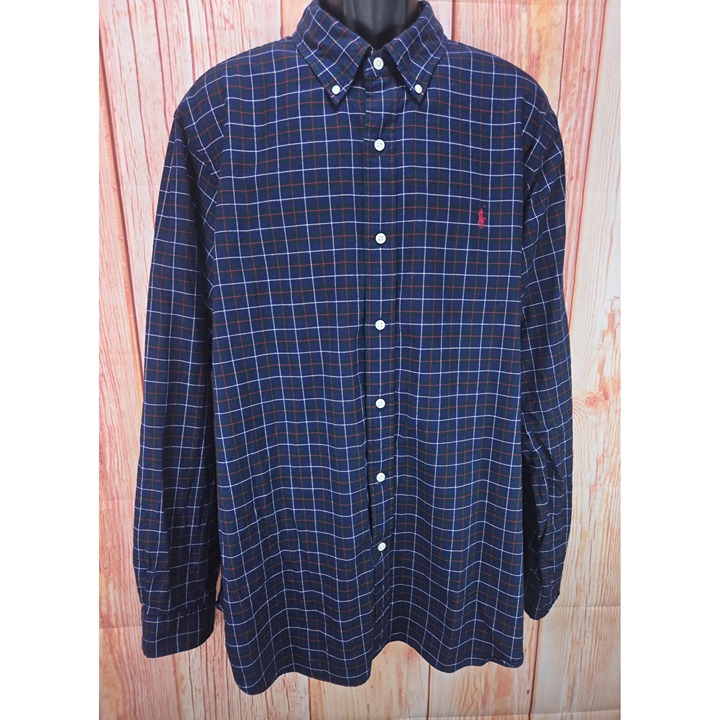 Ralph Lauren Mens Classic Fit Button-Down Plaid Shirt XXL Blue/Red/White Cotton