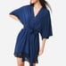 Eberjey Rosalia Navy Lace Tencel Modal Stretch Belted Kimono Robe Size XS NWOT
