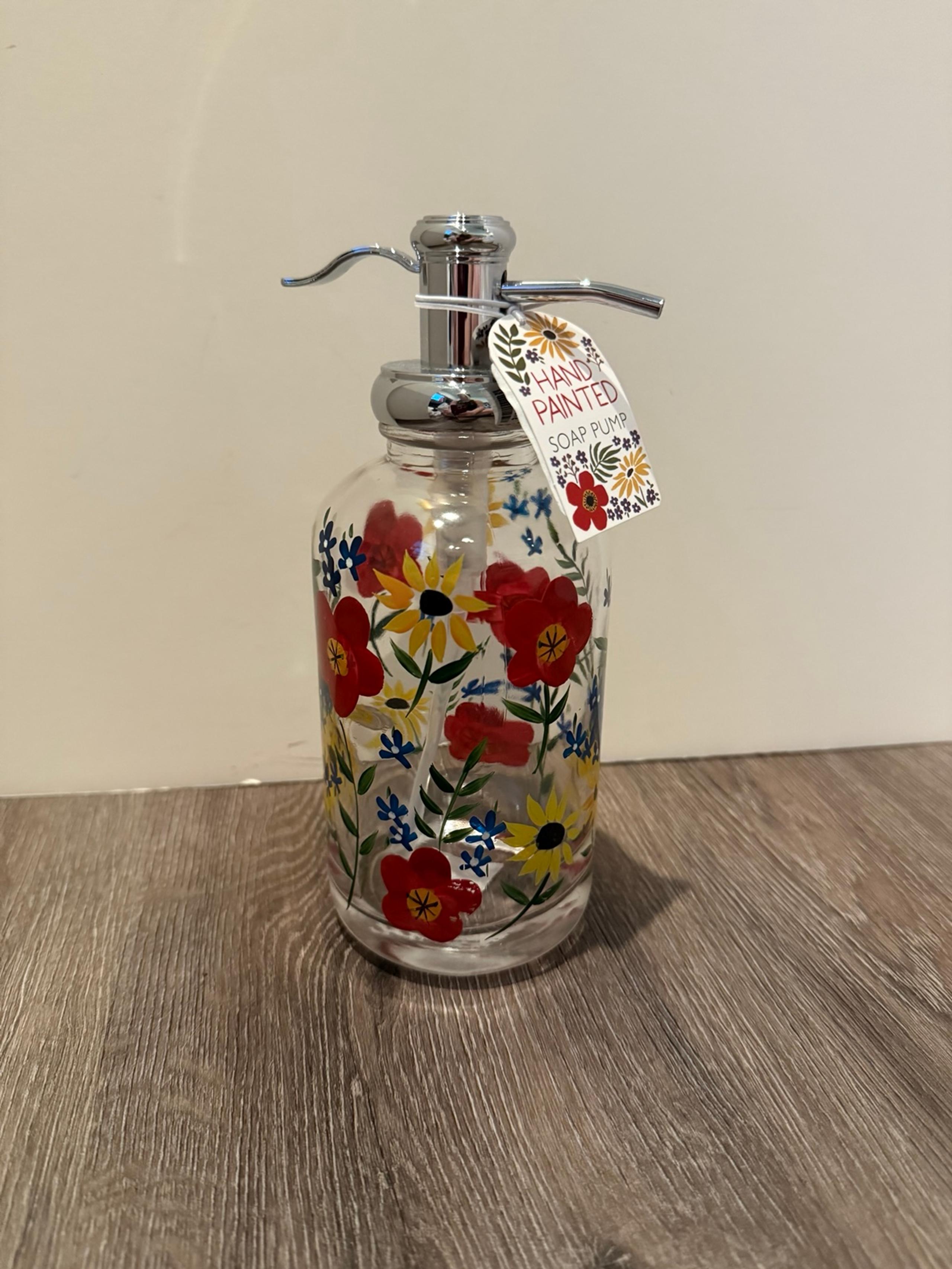 Super Cute Floral Hand-Painted Soap Pump Dispenser- NWT