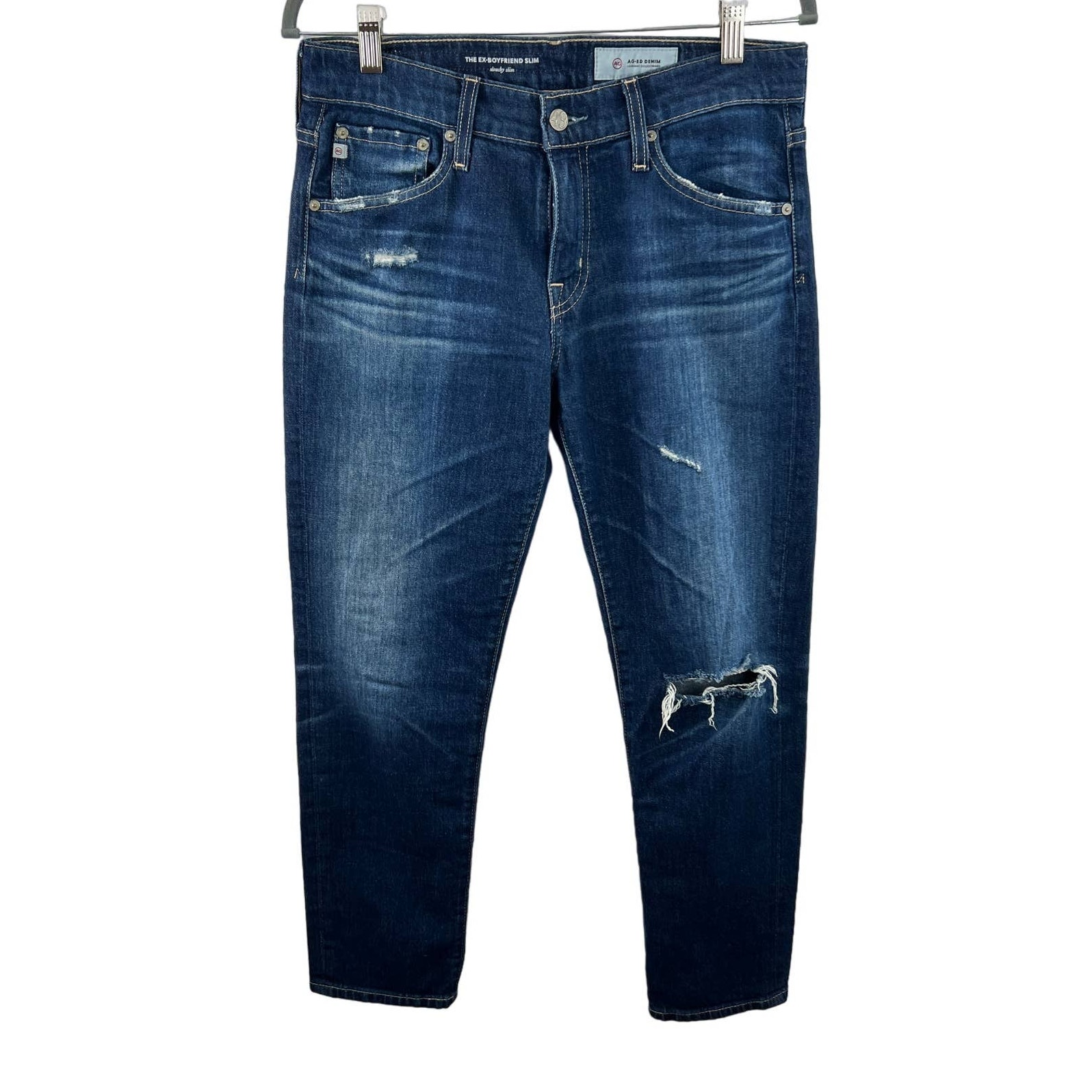 AG Adriano Goldschmied The Ex-Boyfriend Slouchy Slim Distressed Jeans Blue 27