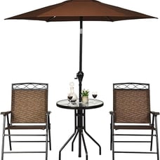 Patio Dining Set Round Glass Table with 2 Patio Folding Chairs