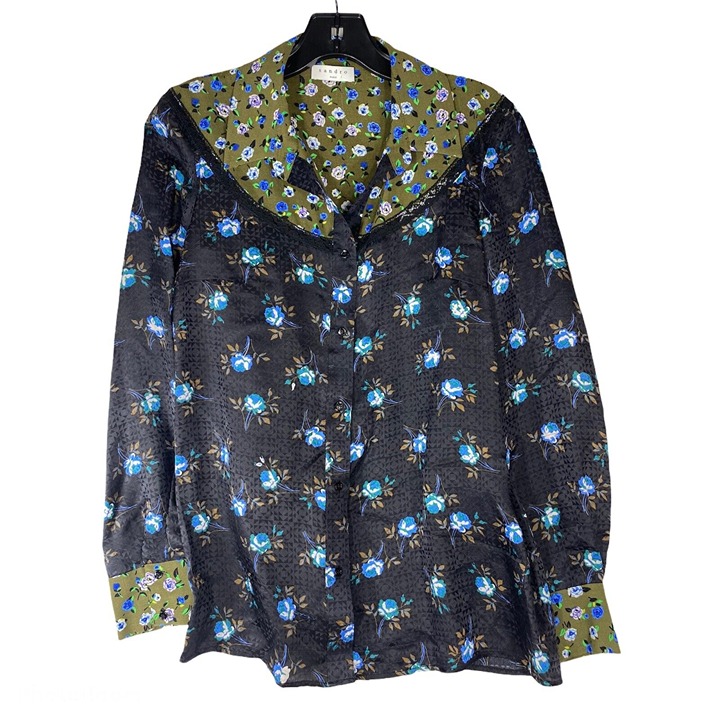 Sandro Floral Printed Blouse/Shirt Button Down Lace Top (Size US S/1) Collar NWT
