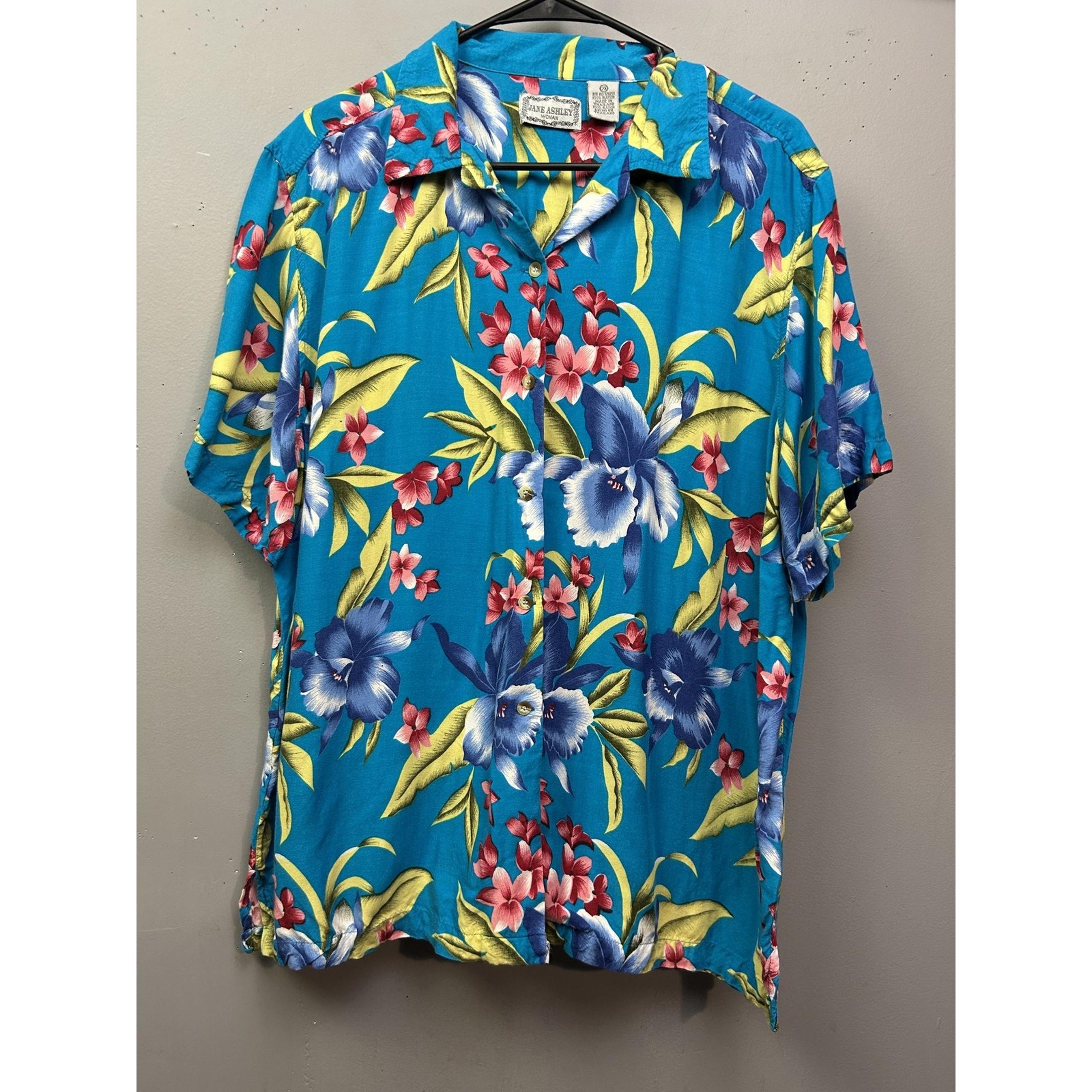 Jane Ashley Shirt Mens 2XL Hawaiian Floral Rayon Button Up Vacation Tropical