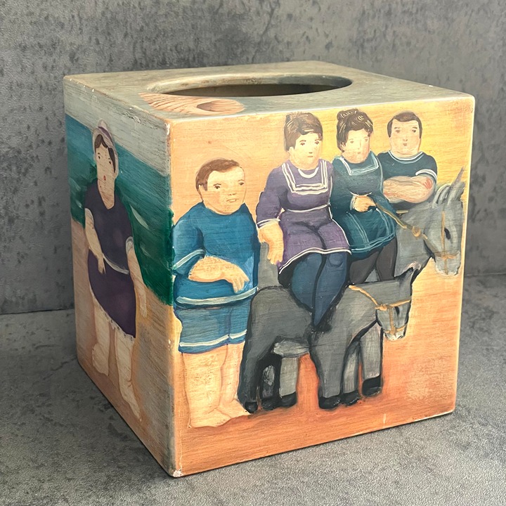 RARE! Vintage Wooden Tissue Box featuring prints of paintings by Fernando Botero