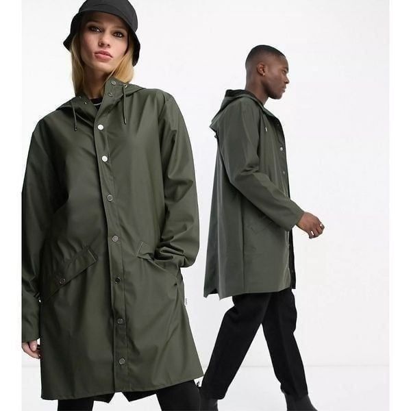 Rains Unisex Waterproof Long Jacket Evergreen Size S