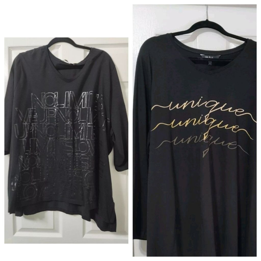 Lot Of 2 Ulla Popken Plus Size 28W 30W Graphic Knit Top 3/4 Sleeve Tees T-shirts