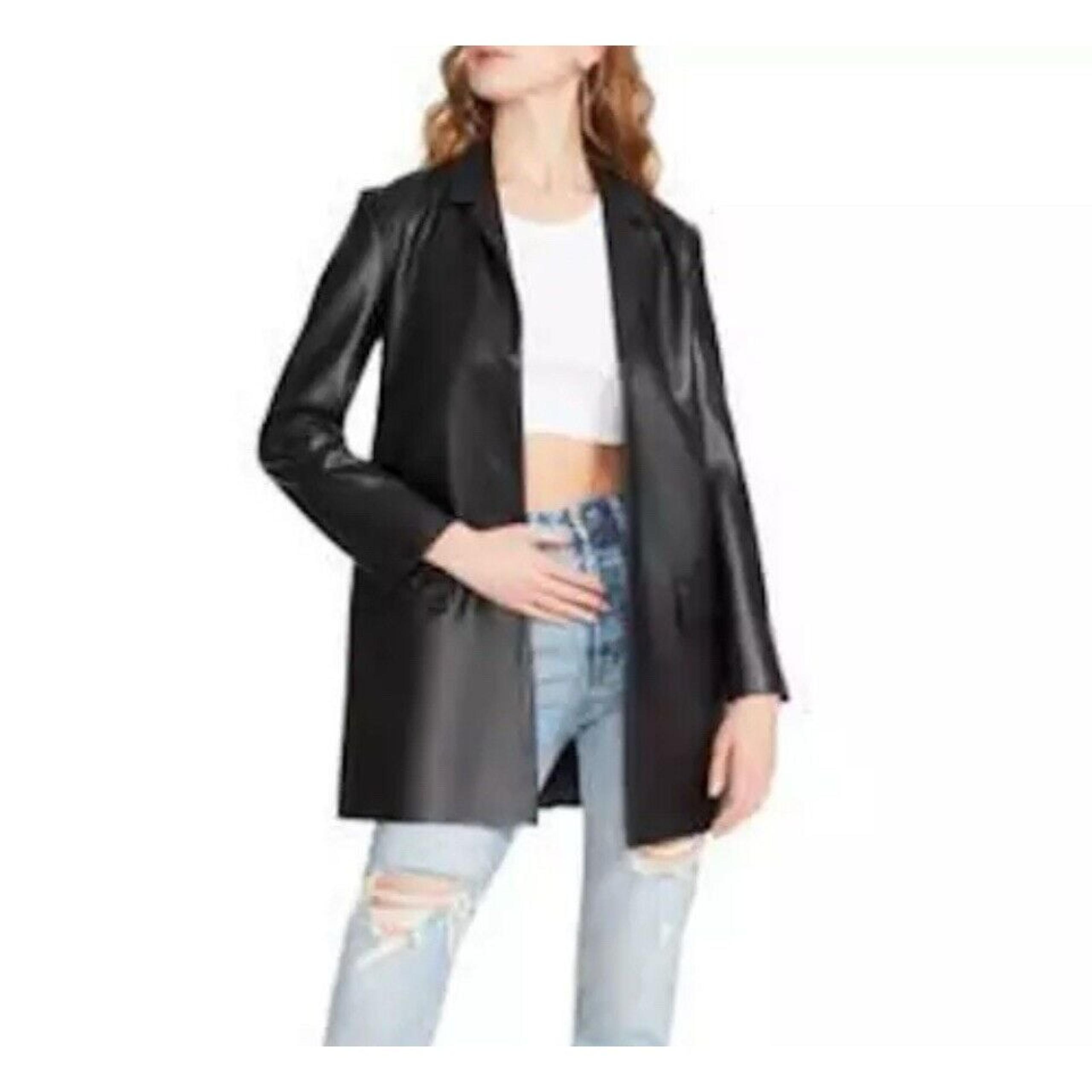 BB Dakota Sz L Steve Madden Faux Leather Midi Coat Jacket Women's