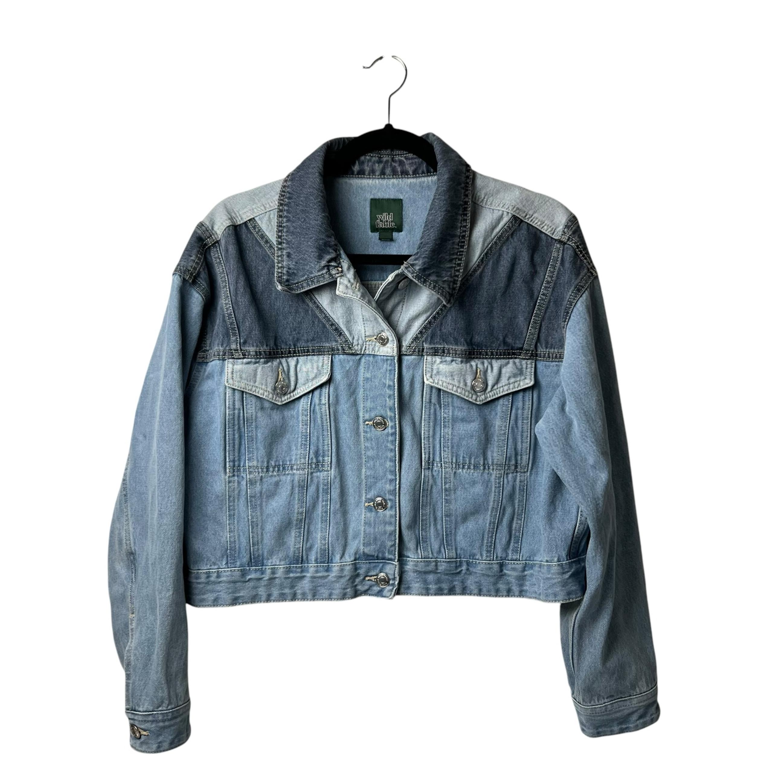 Wild Fable Denim Jacket Jean Cropped Women’s Patchwork Colorblock Size Large