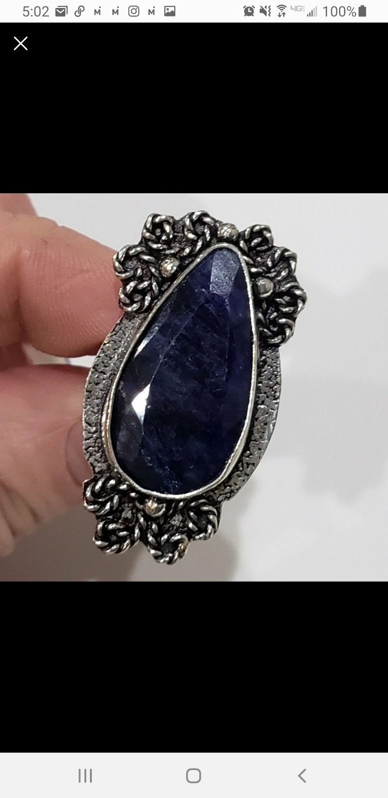Handmade Burmese Sapphire Gem 925 Vintage Ring