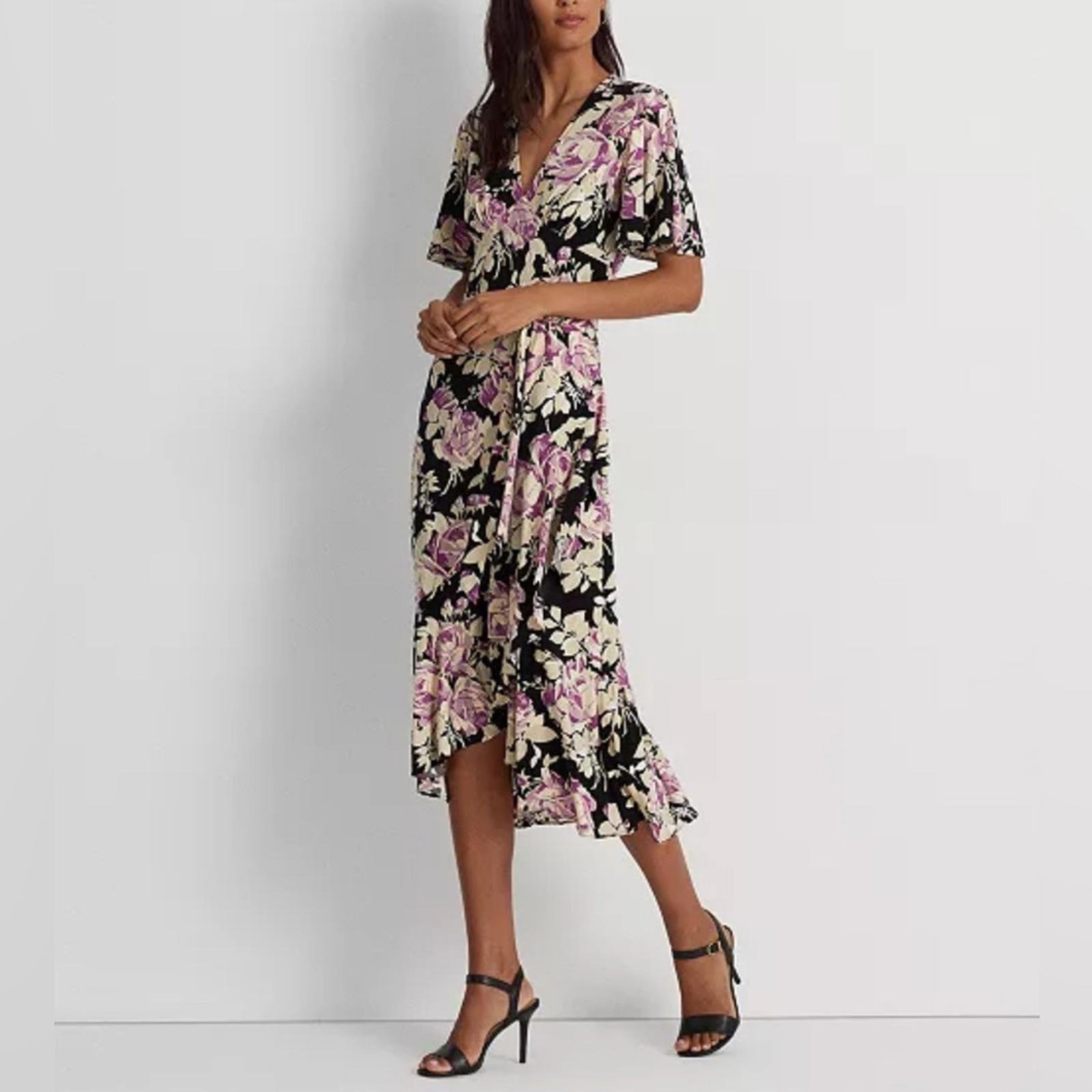 NEW Lauren Ralph Lauren Floral Belted Jersey Dress Size 16 EXCELLENT Retail 338