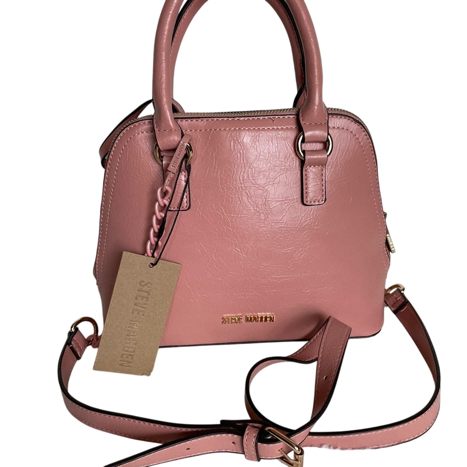 Brand New STEVE MADDEN PINK BLUSH Dome Handbag Purse Satchel Vegan