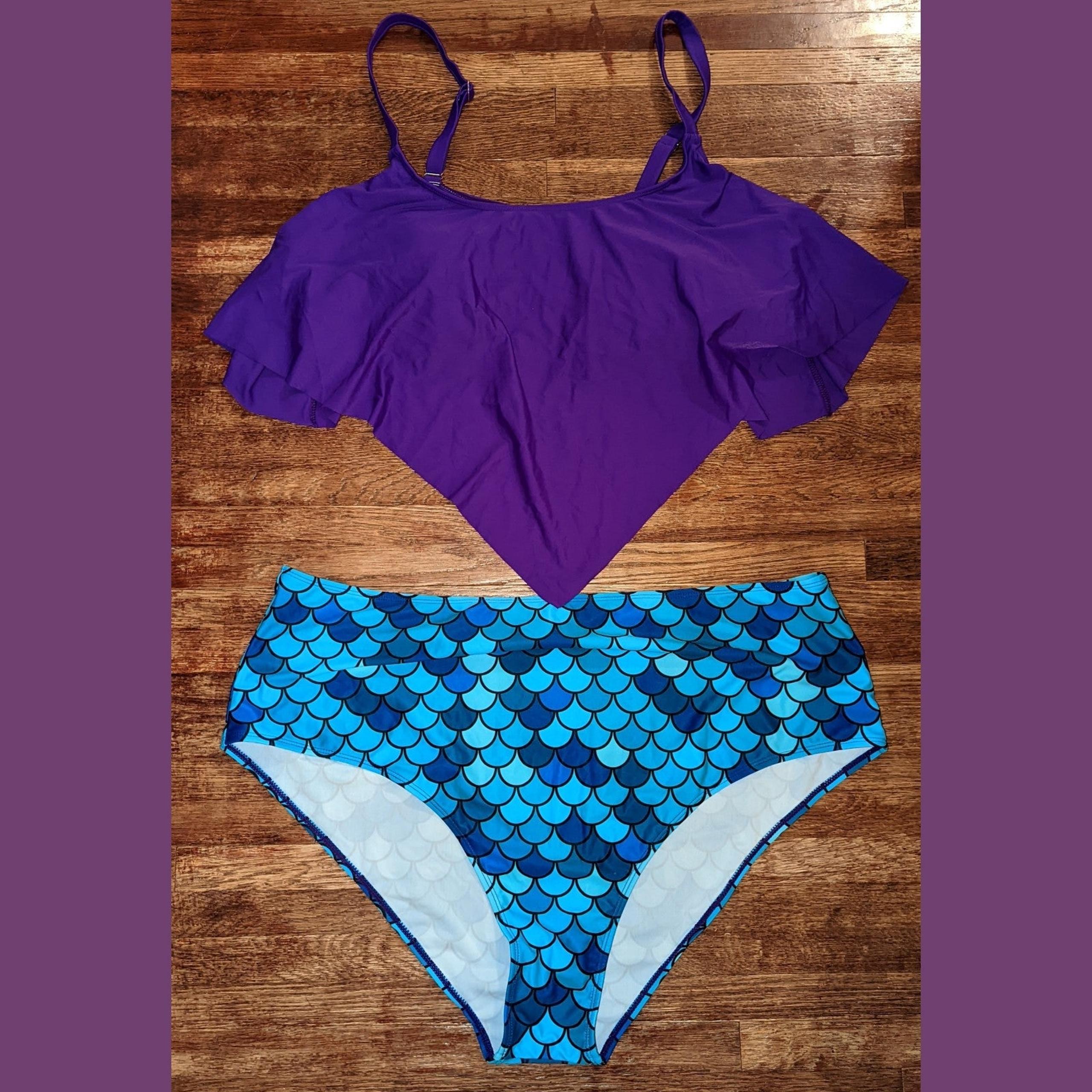 NWOT Rosegal mermaid scale purple blue boho high waisted bikini set size 4X 22