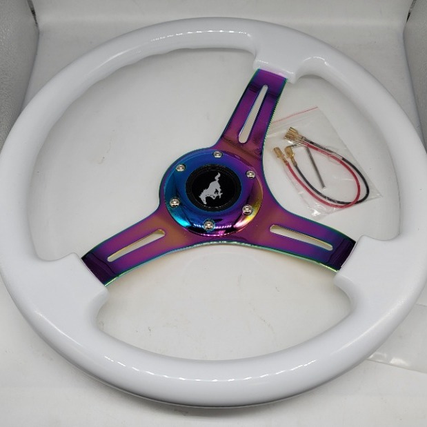 NEW 350mm 14 Universal Mustang ABS Racing Steering Wheel White With Neo Spoke