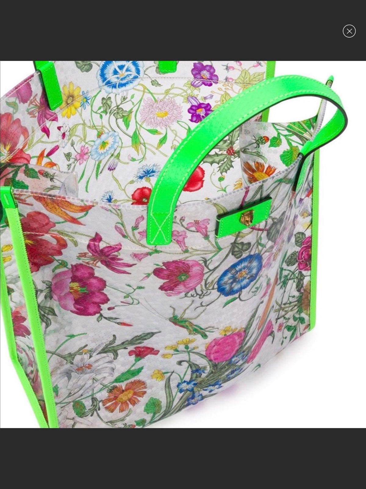 NWT Large Gucci tote bag Flora vinyl Fluorescent Green