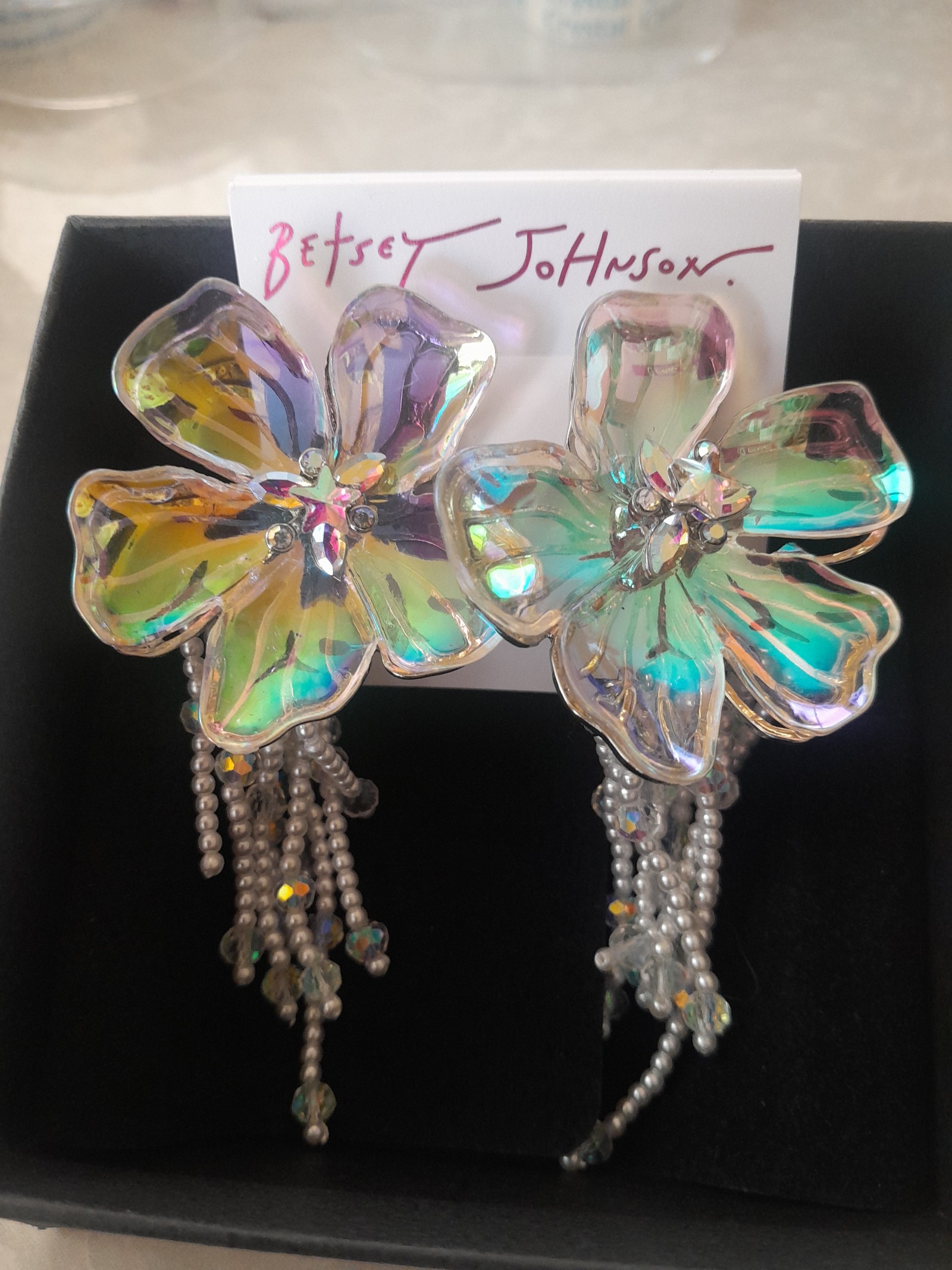 Betsey Johnson Garden Glam Fringe Flower Drop Earrings NWT