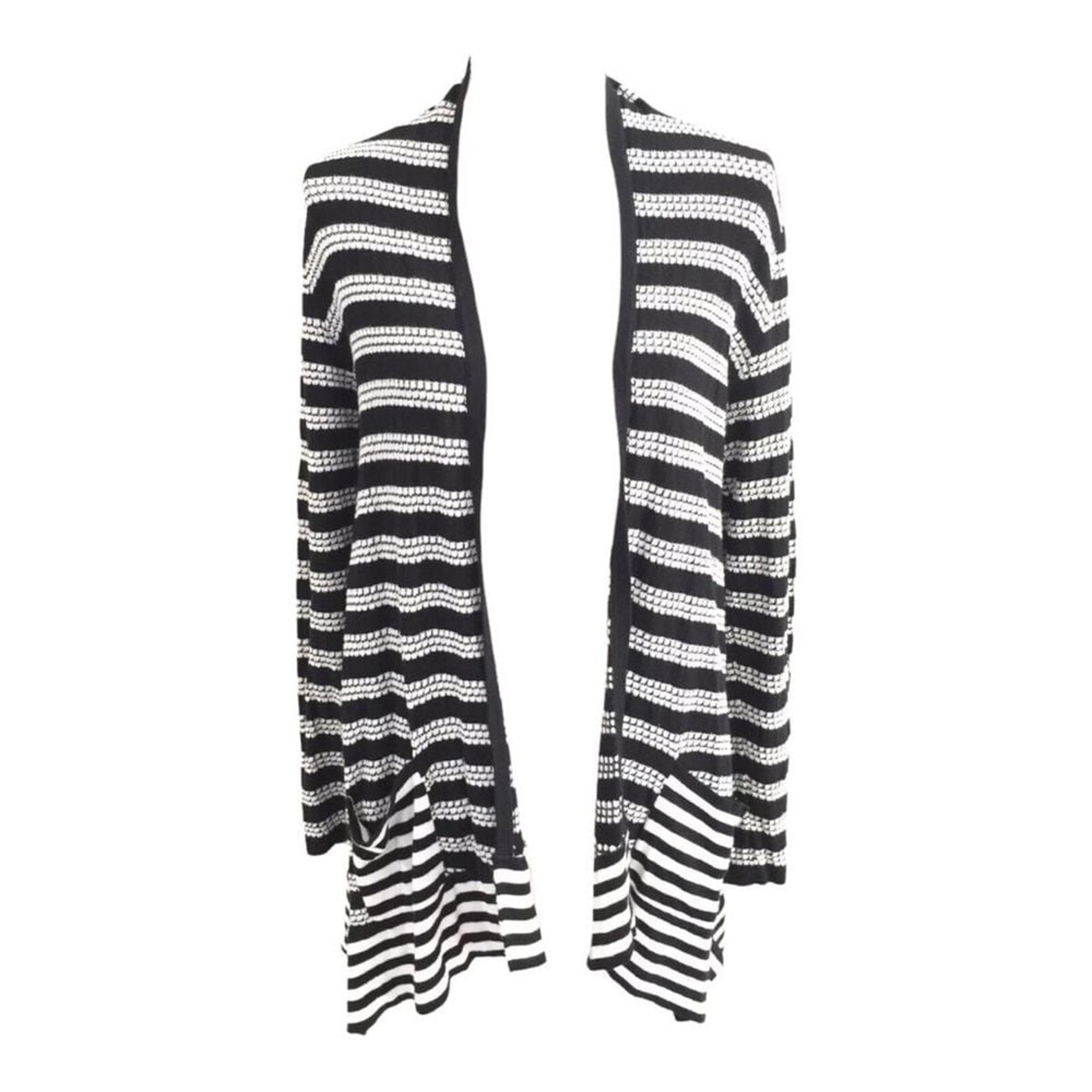 Jones New York Sport Cardigan Sweater Knit Striped Open Front Black White M