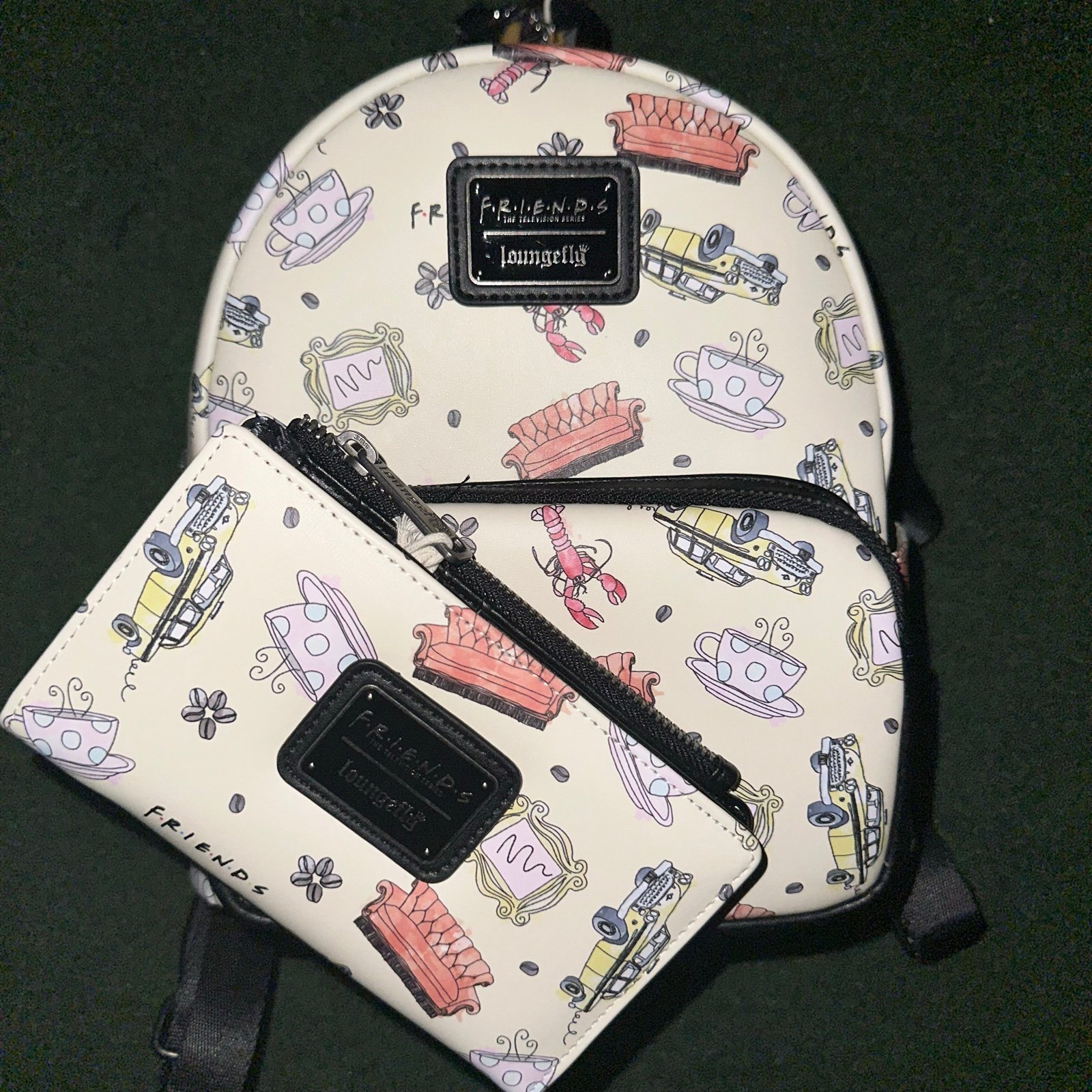Loungefly Friends Icons Allover Print Mini Backpack & full AOP wallet