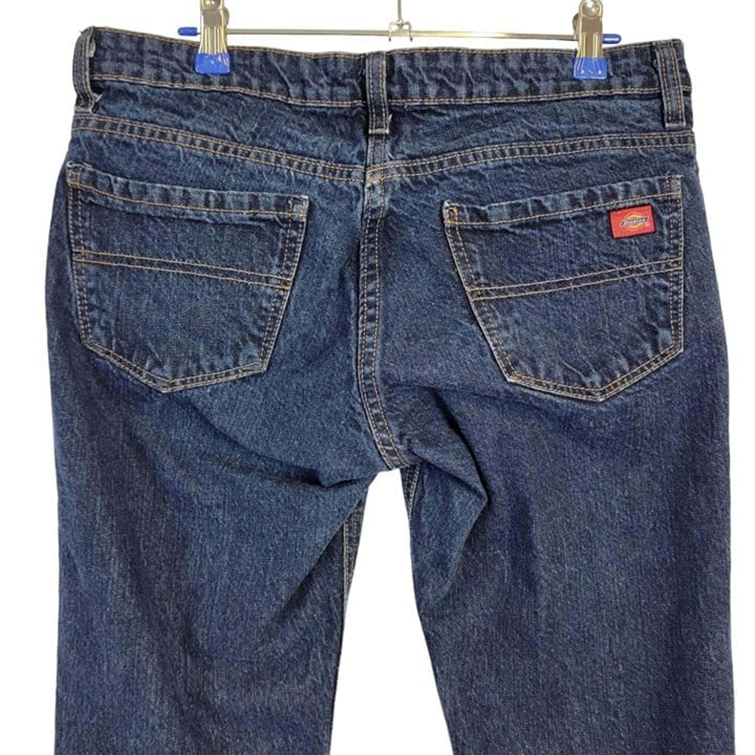 Dickies Jeans Relaxed Bootcut Mid Rise Women 4 Dark Wash Denim Work Pants 29 Zip