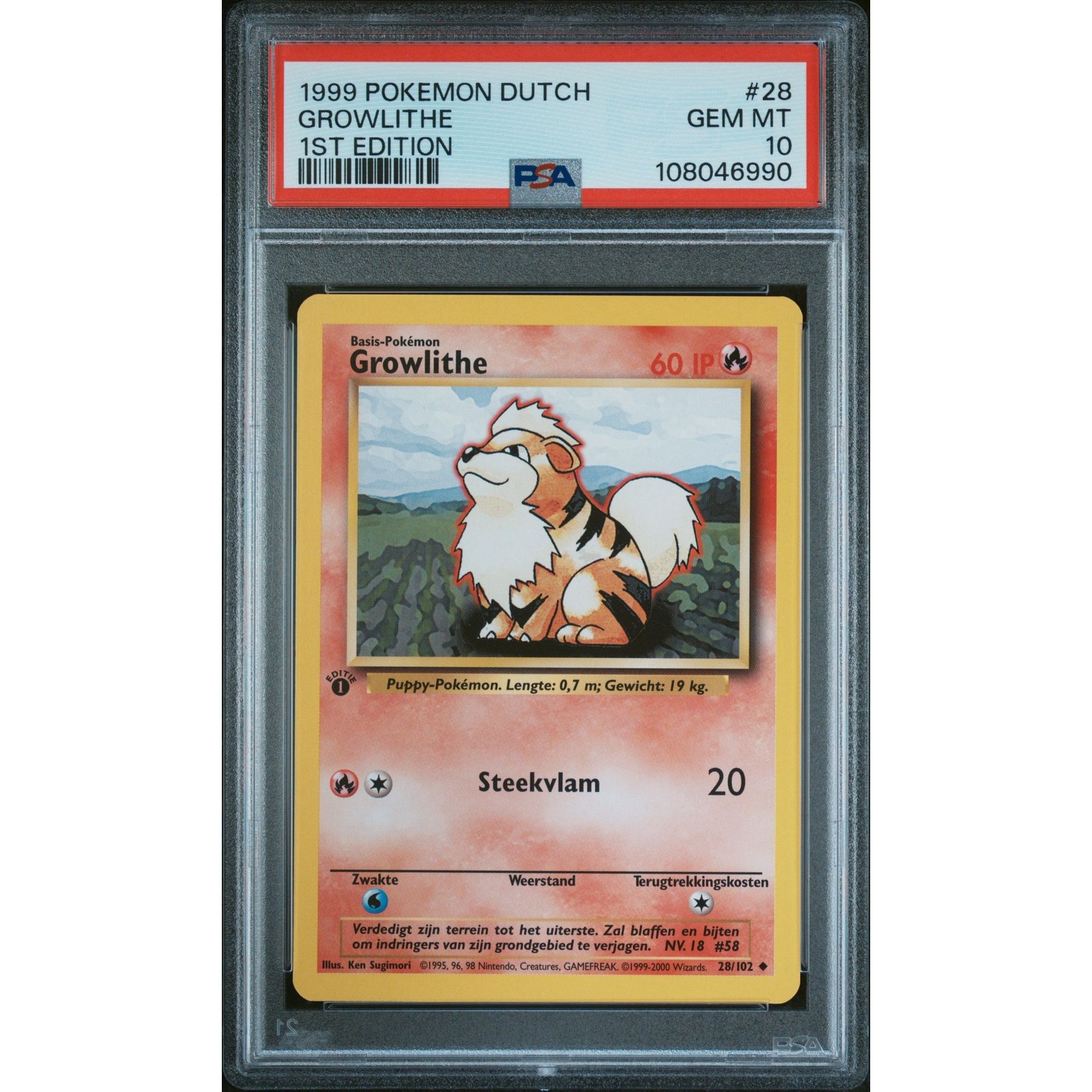 PSA 10 GEM MINT Growlithe 1st Edition 28/102 Pokémon Dutch Base Set (CGC/BGS)