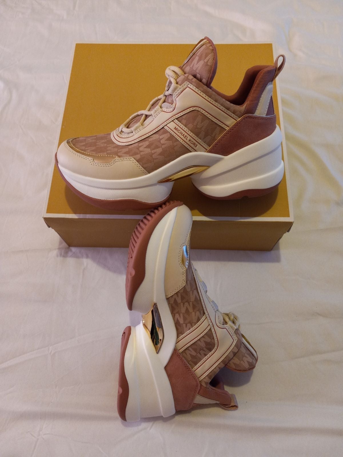 Michael Kors Olympia Mixed-Media Trainer Sneakers