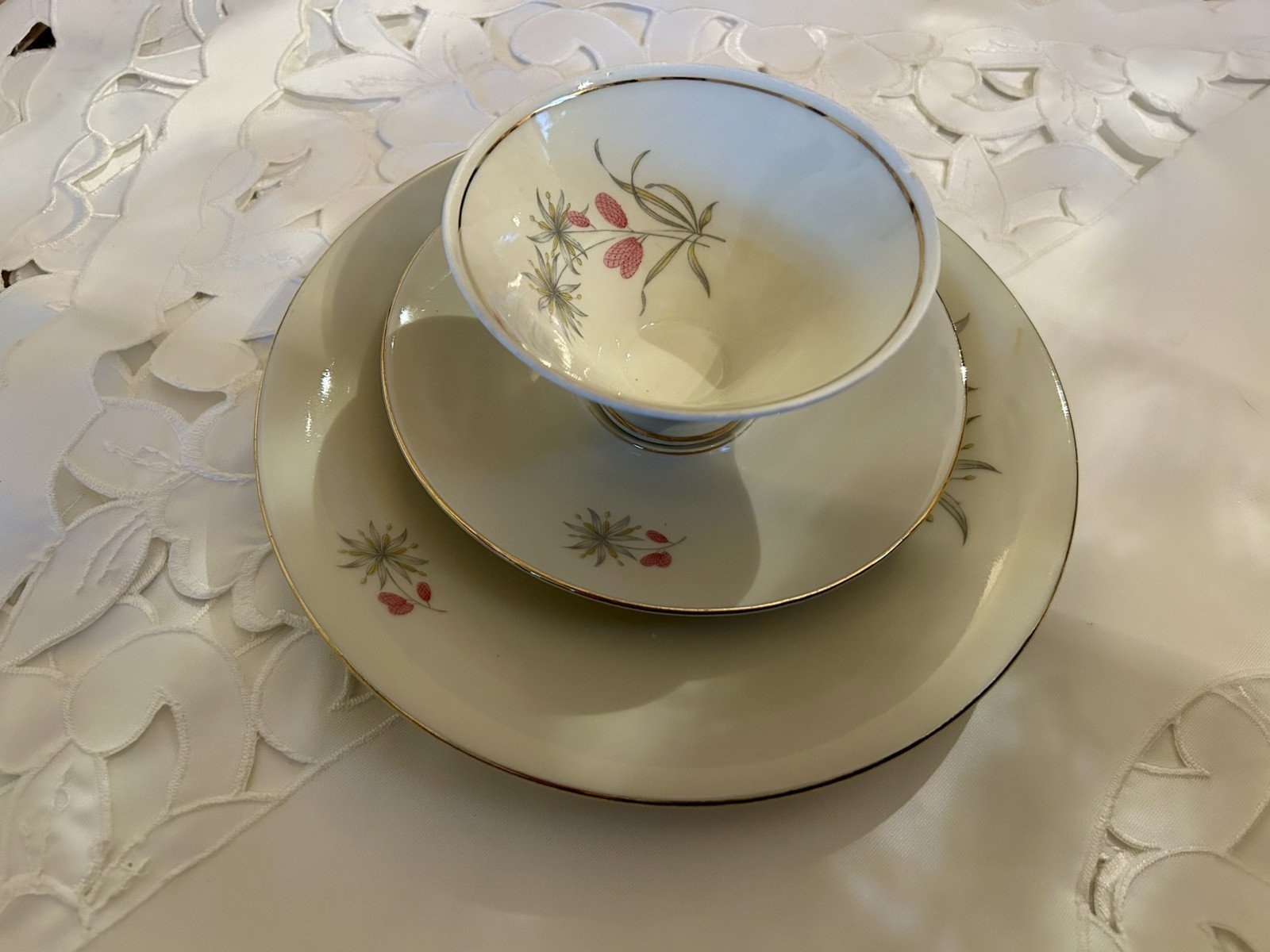 VINTAGE BAVARIA, WINTERLING,3 PC. FOOTED CUP, SAUCER & PLATE, FLORAL PATTERN