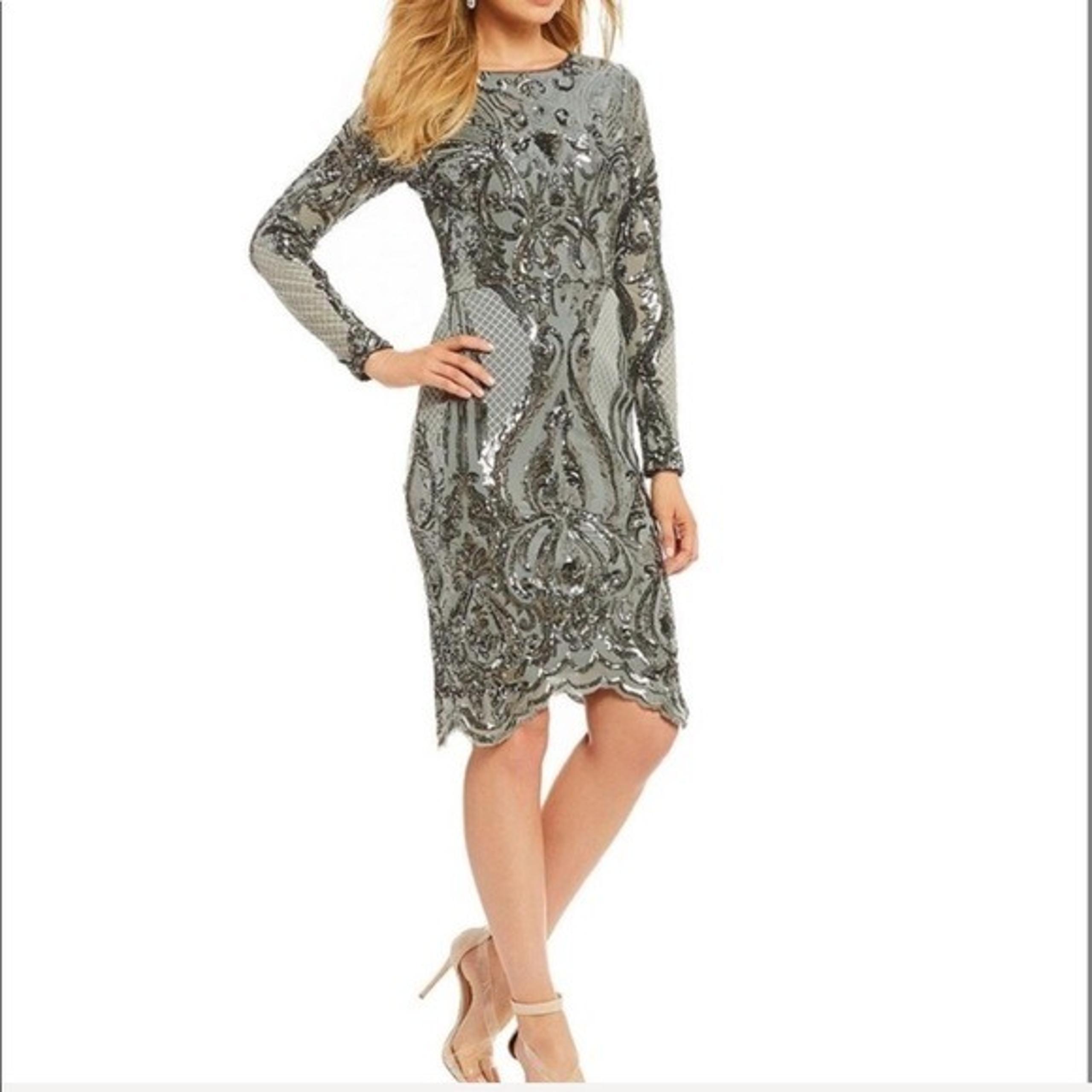 Betsy Adam | Gun Metal Sequined Sheath Dress Size 2