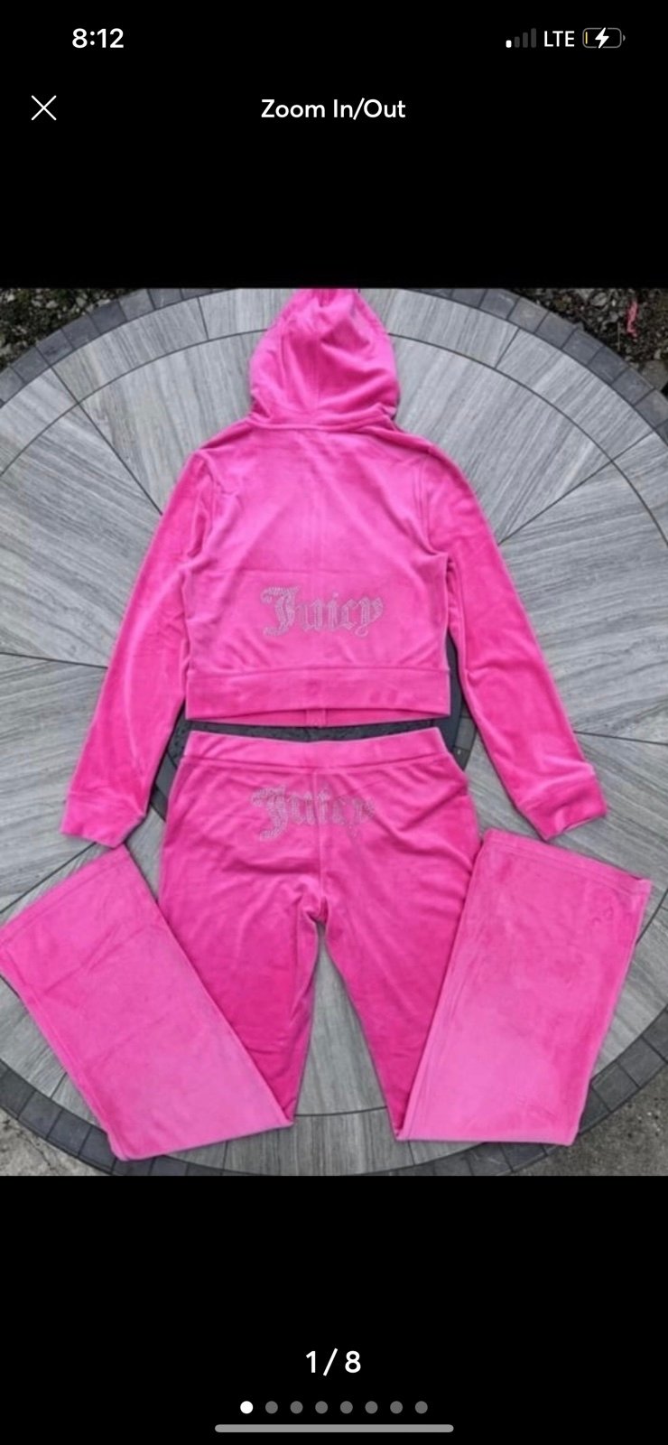 JUICY COUTURE BUBBLEGUM Velour OG Bling Tracksuit Hoodie & Pant Set LARGE
