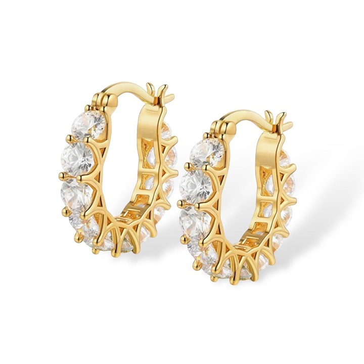 NWT Huggie Hoop Earrings 14K Yellow Gold Plated Cubic Zirconia Preppy Classic