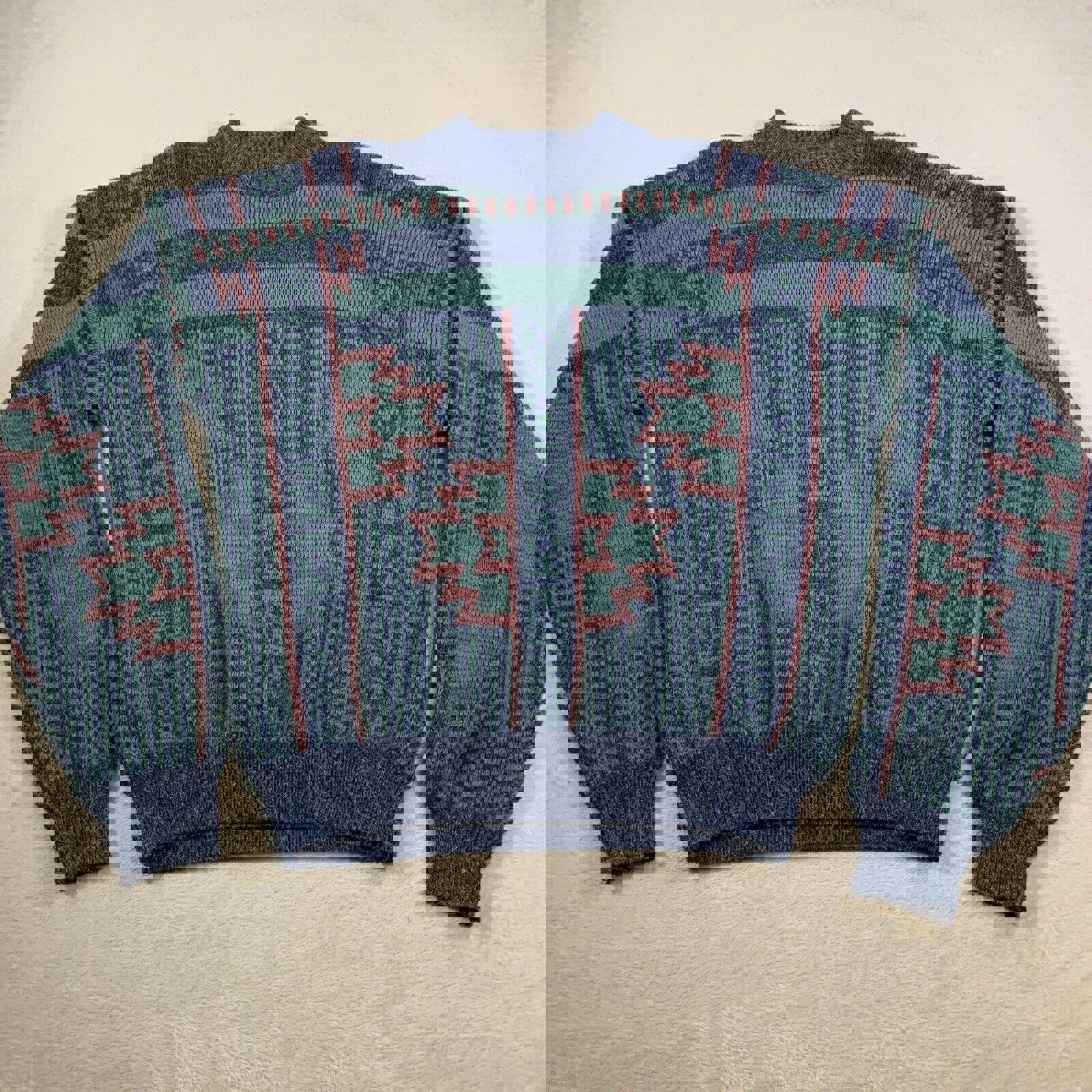 Vintage Mcgregor Sweater Mens XL Knit Blue Acrylic Blend Eclectic Aztec 80s 90s