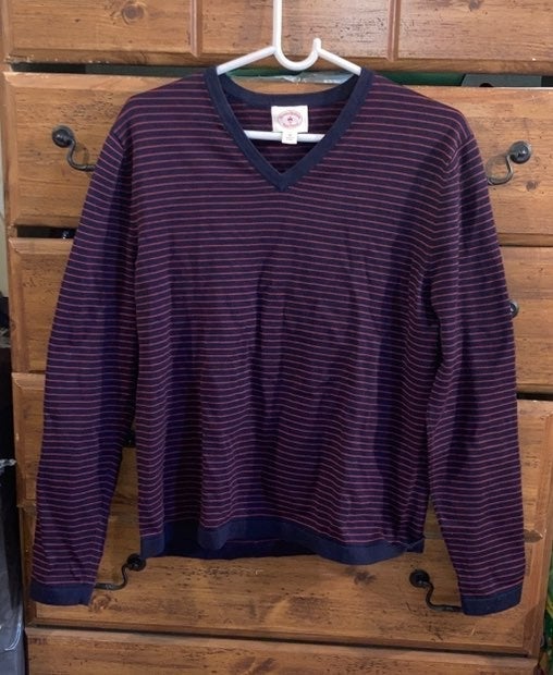 Brooks Brothers Red Fleece V-Neck Long Sleeve Sweater Shirt Men Size Medium