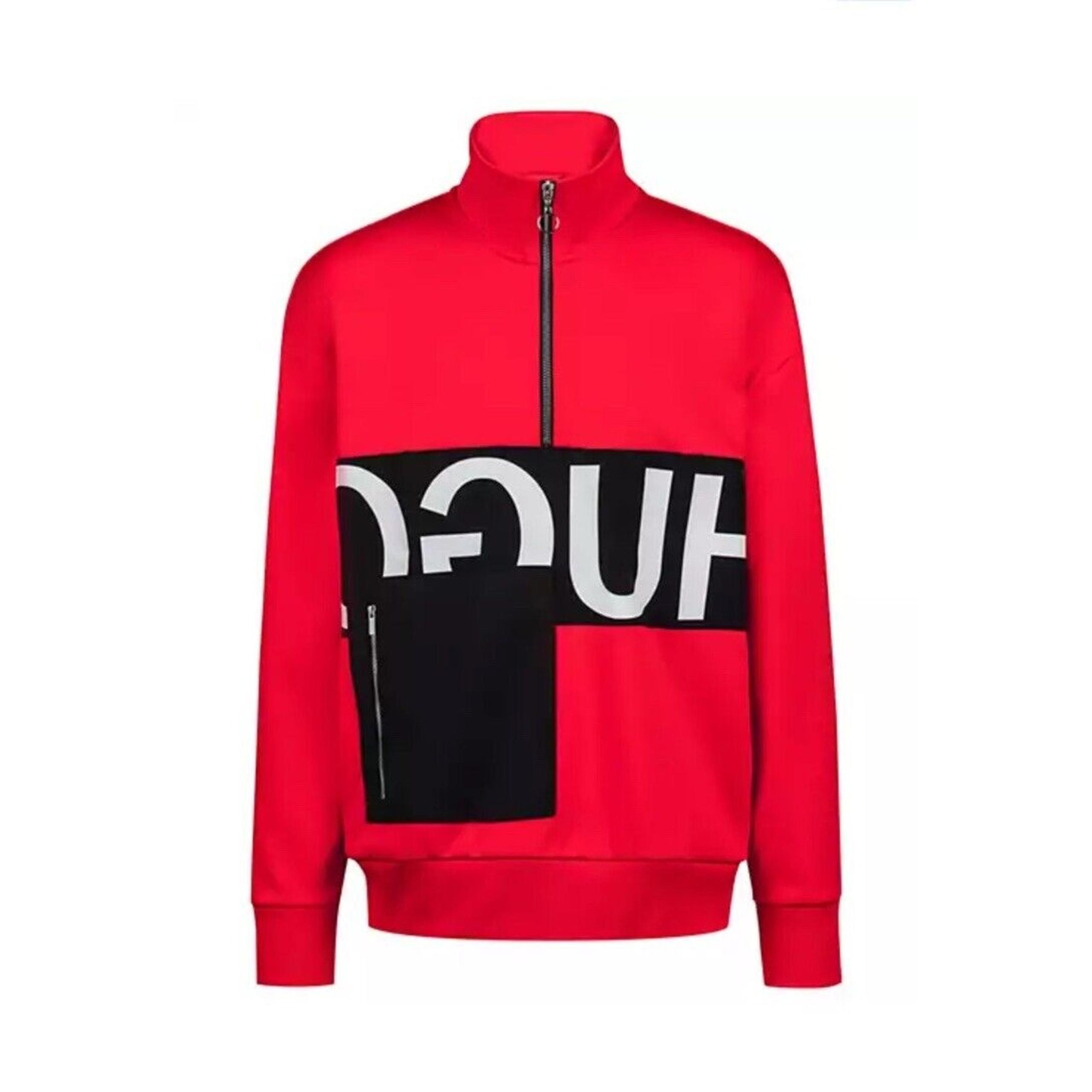 Hugo Boss Darius Logo Pullover Red Sz SMALL 1/2 Zip Mens A1