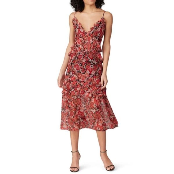 Stevie May Red Floral No Such Thing Midi Dress Size Small 320