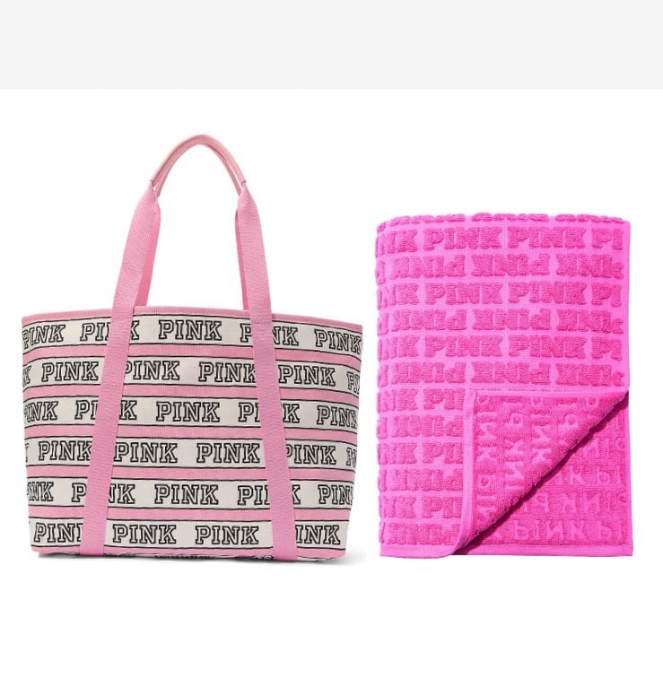 Pink Victoria’s Secret pink gossip towel and tote
