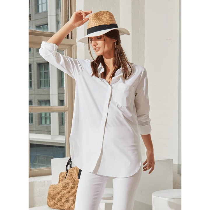 LYSSÉ Women's Schiffer Long Sleeve Button Down Shirt in White - Sz M - NWT