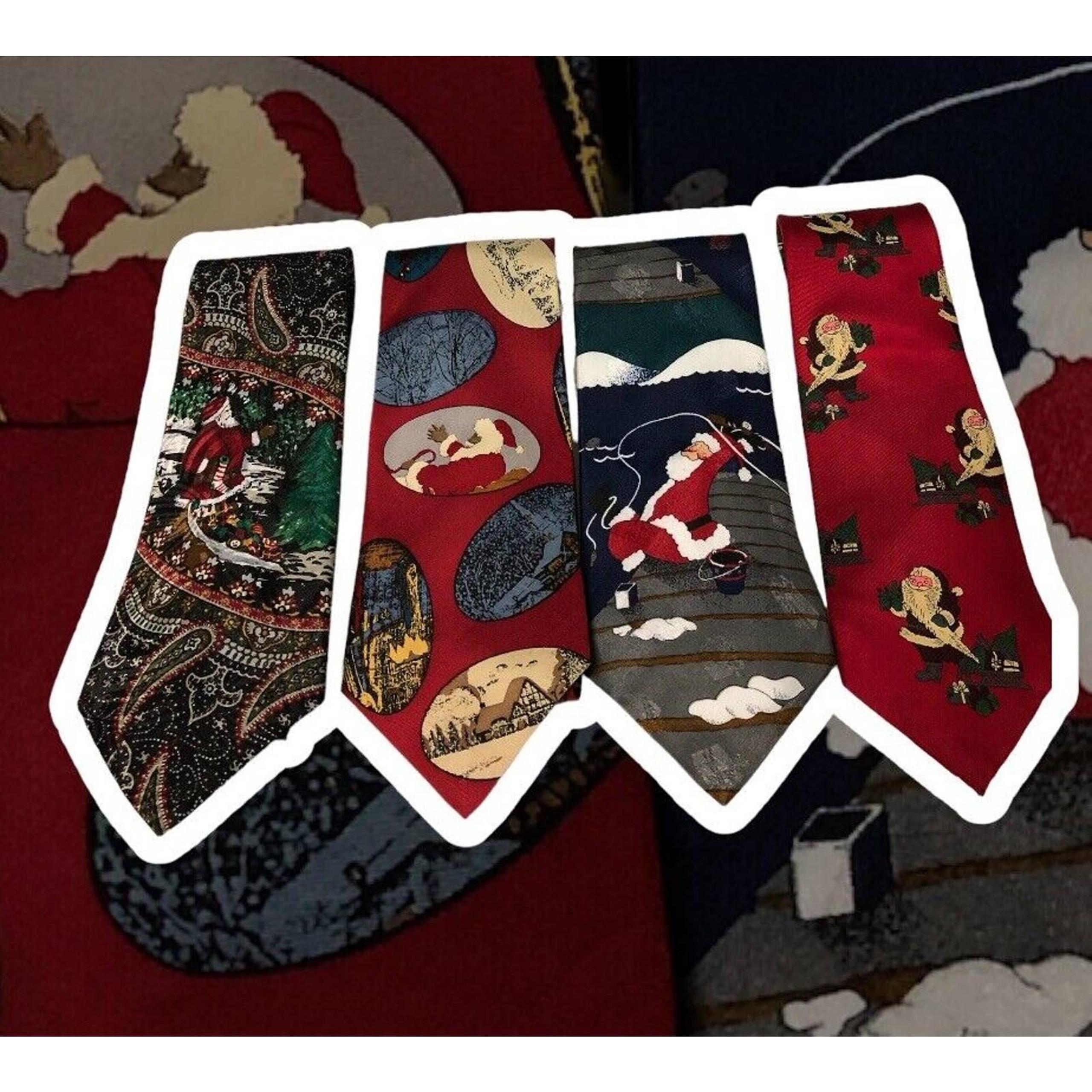 Vtg 4 Holiday Neckties Ties Tie LOT Christmas Santa Adolfo specialTies Dillards