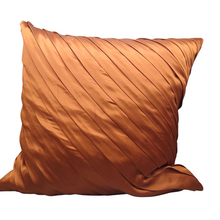 Vintage Bronze Ruche Throw Pillow Cover, Smocked Satin Stripes, Rust Color