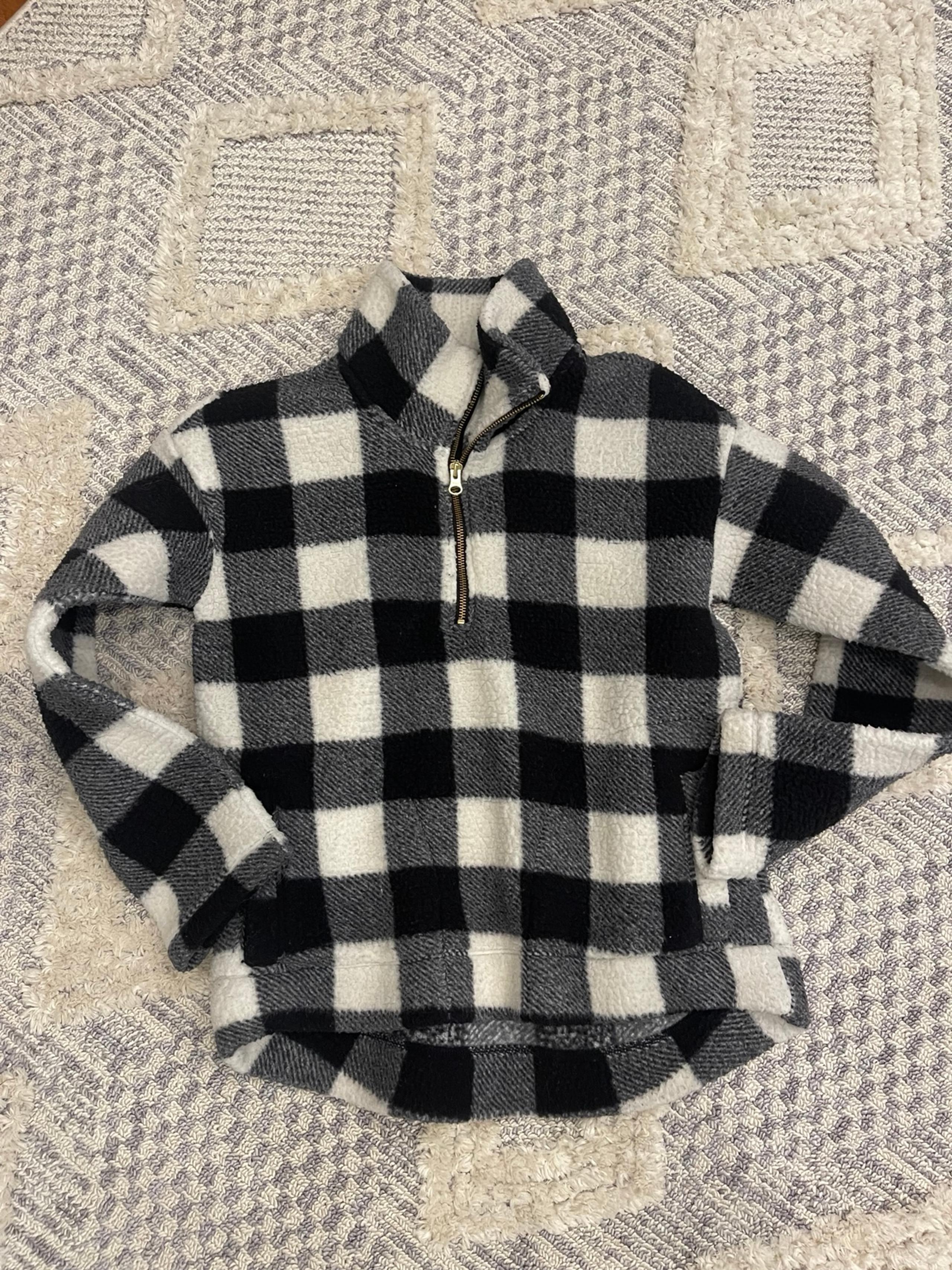 Old Navy Women's Black White Buffalo Plaid Fleece Sherpa 3/4 Zip Pullover Jacket