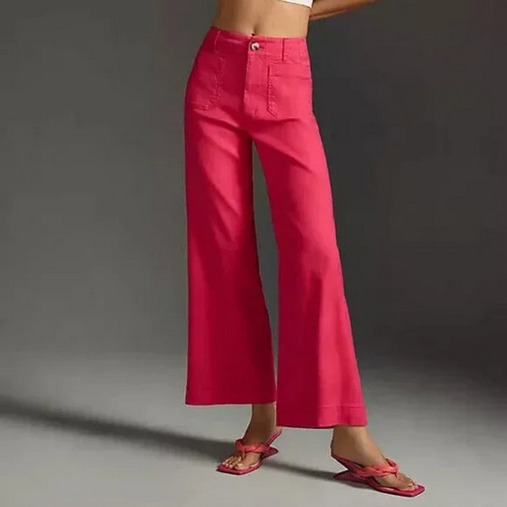 NWT Anthropologie Maeve 32 The Colette Cropped Linen Wide-Leg Pants Pink Size 32