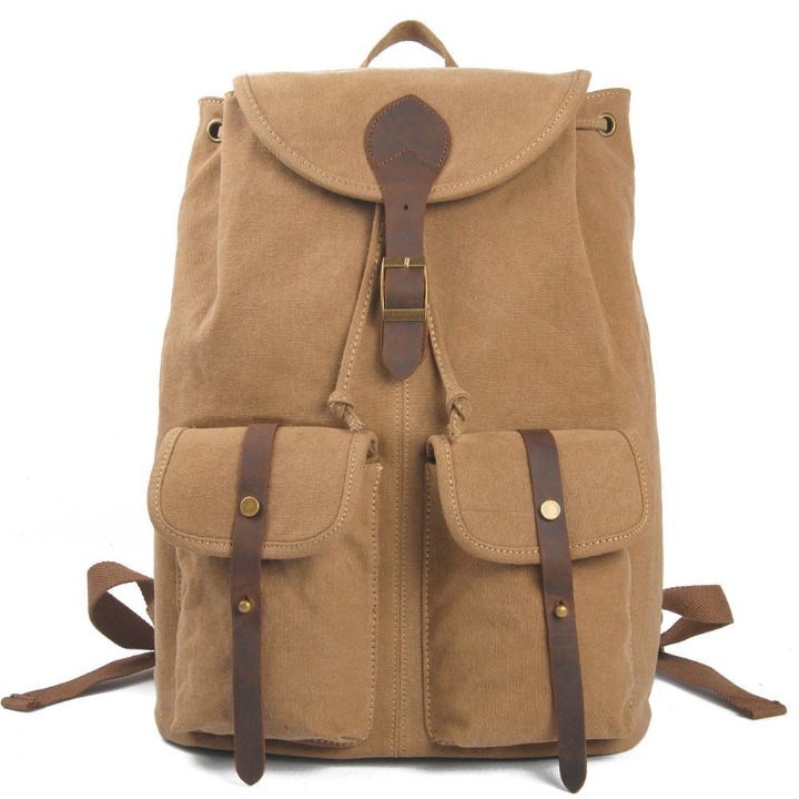 Real Leather Trims Metal Parts Fashion Leisure Canvas Leisure Backpack