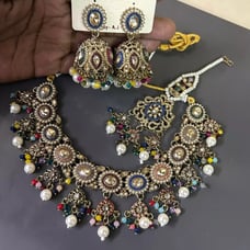 Indian Bollywood Gold Plated Kundan Choker Bridal Necklace Earrings Jewelry Set