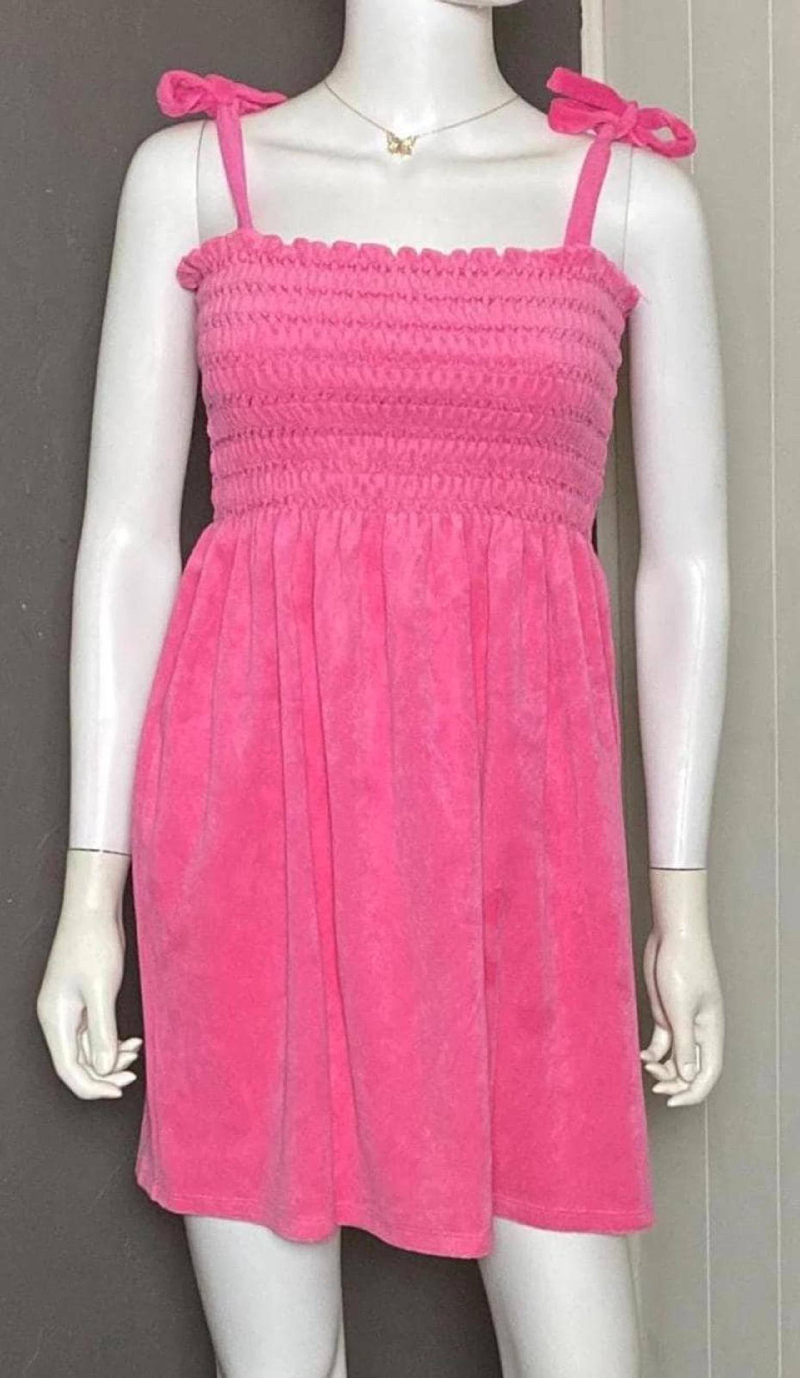 Y2K Vintage Bubblegum Pink Terry Cloth Smocked Dress from Juicy Couture size
