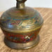 Vintage Engraved Brass Claw Bell India Multicolor Enamel Floral Design