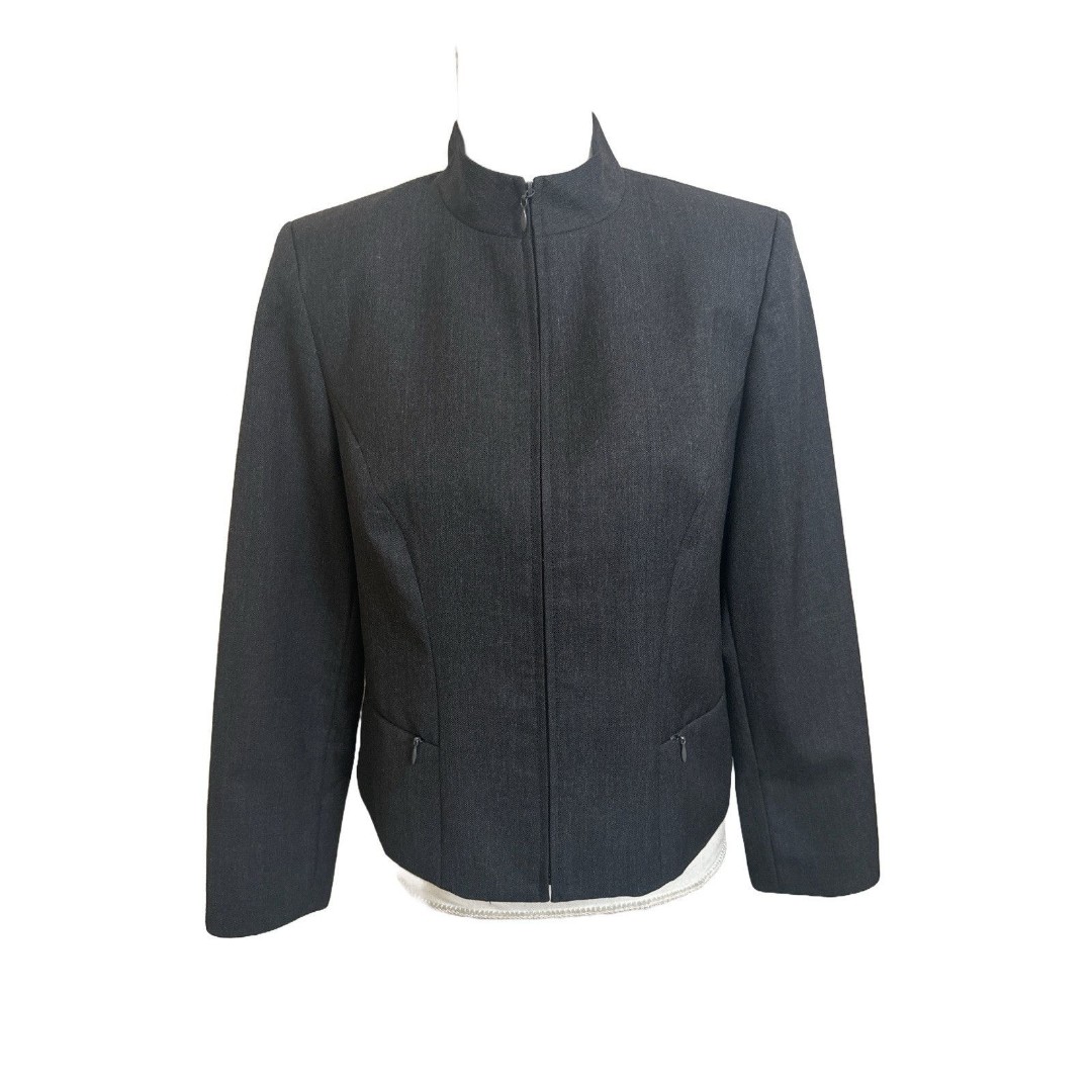 VTG Pendleton Women's 10 Dark Gray Zip Up Blazer Jacket Virgin Wool