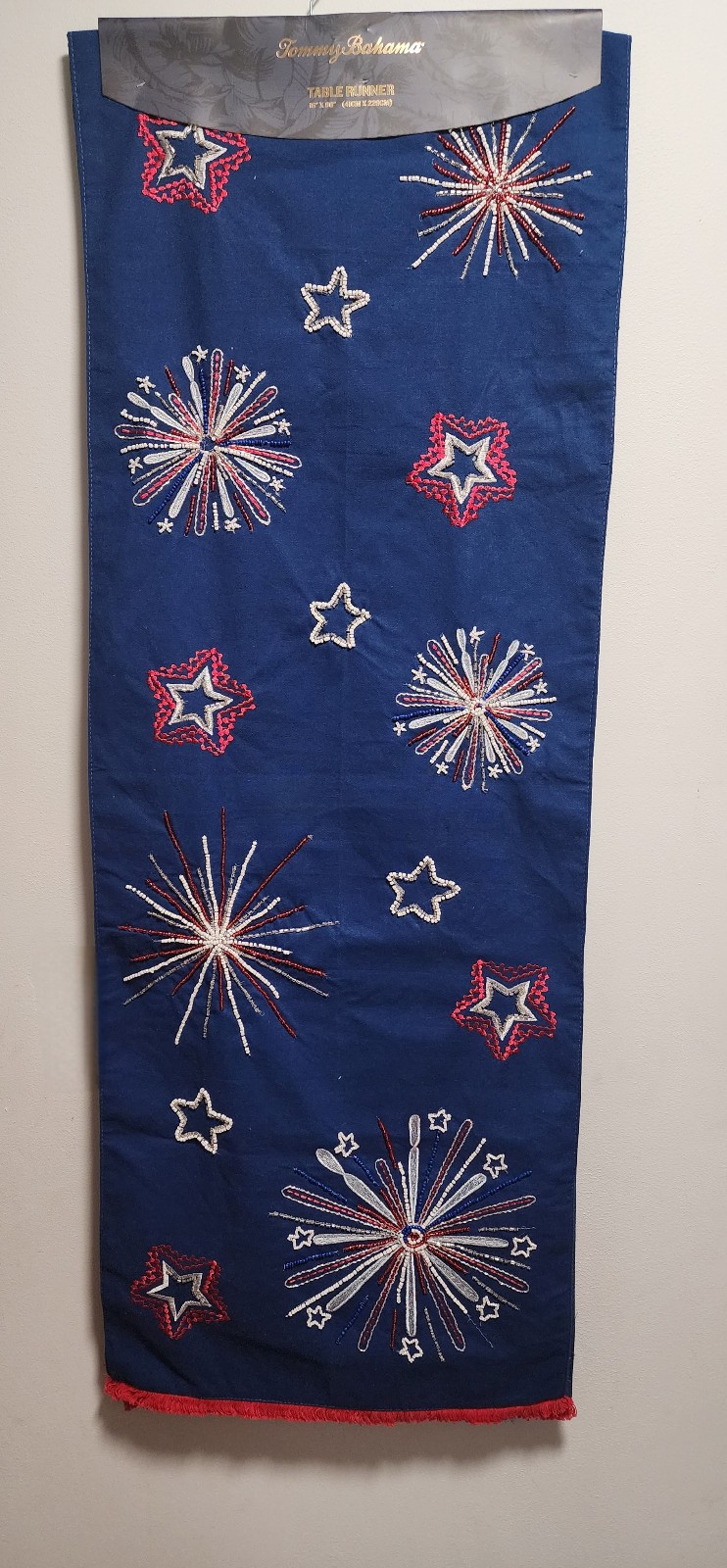 Tommy Bahama 16 x90 Patriotic Beaded Fireworks Stars Table Runner July 4th NEW