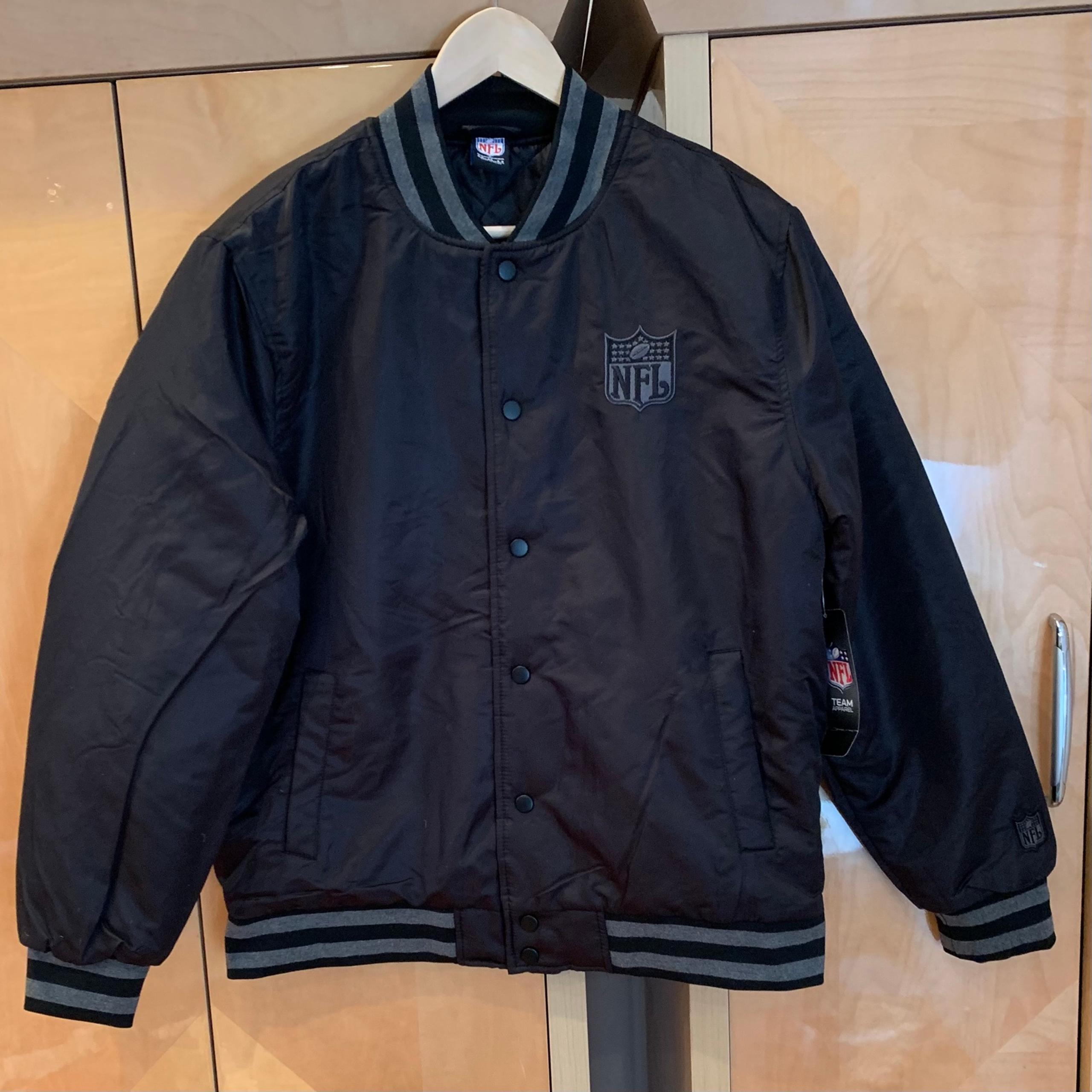 NEW NFL Shield Logo Bomber Jacket Satin Black NFL Team Apparel Men's Size Medium