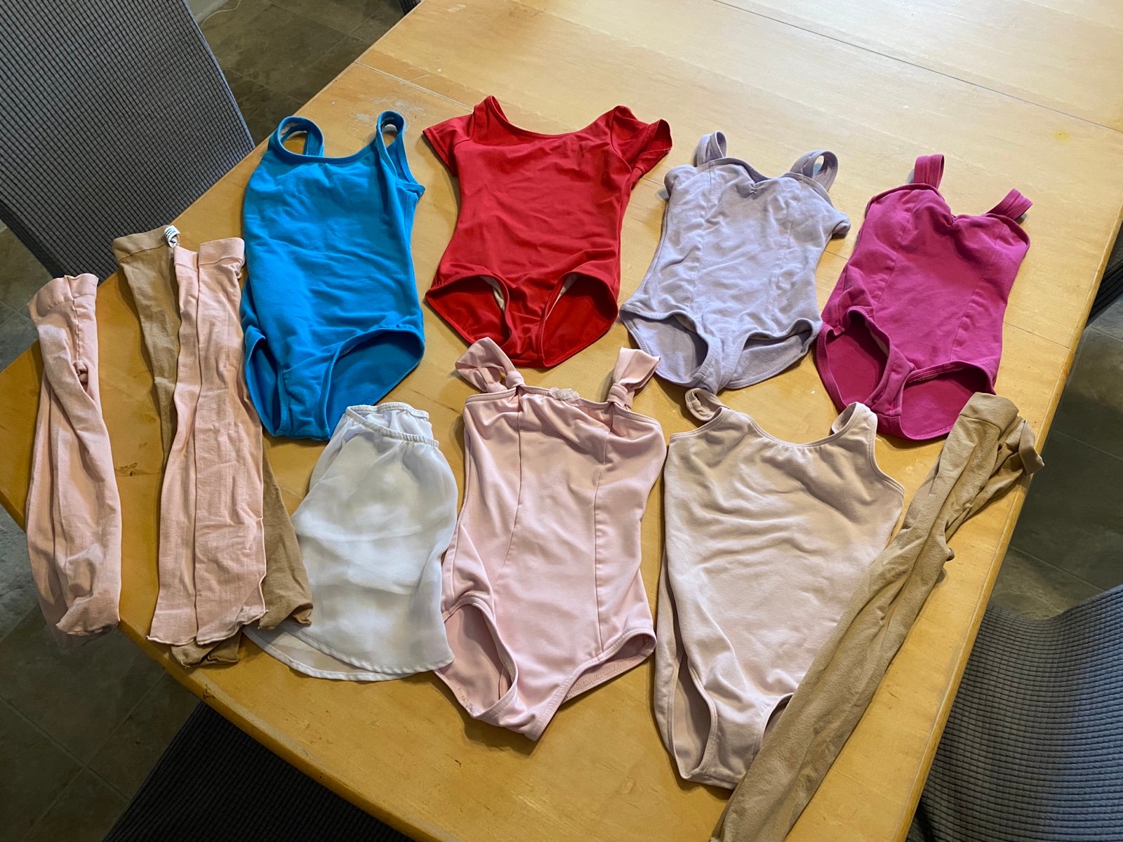 girls dance leotards, skirt and tights